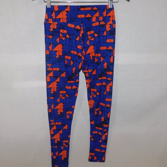 LuLaroe Blue Orange Bold  Geometric abstract print Womens Leggings OS size 2 -10 - Picture 8 of 8